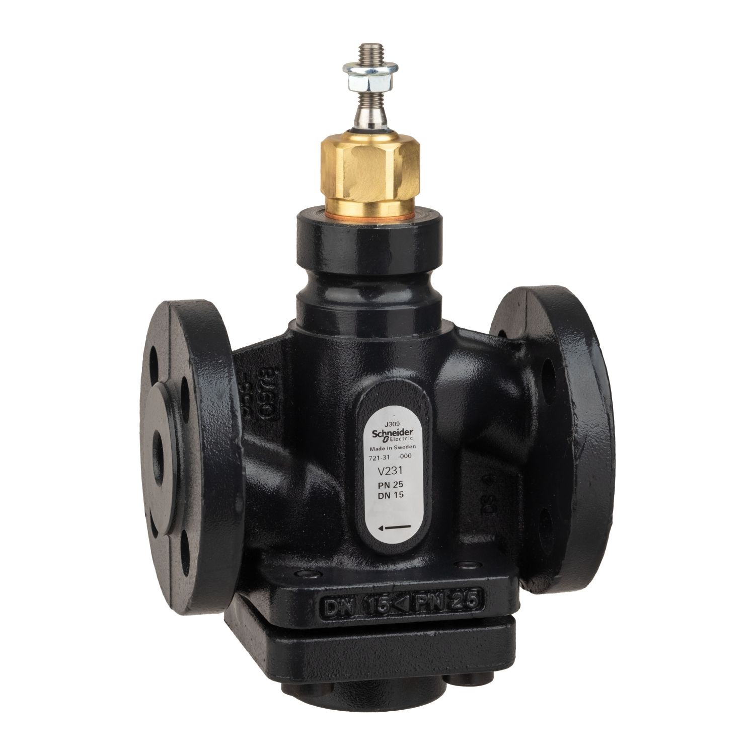 Picture of Venta V231 Globe Valve, 2-Way, PN25, Flanged, DN15, Kvs 0.25, Nodular Iron, Stainless Plug and Seat, Stem Up Closed.