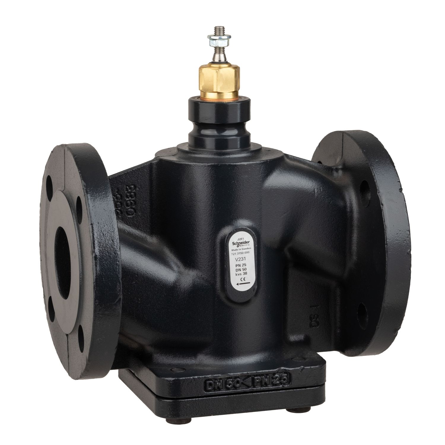 Picture of Venta V231 Globe Valve, 2-Way, PN25, Flanged, DN50, Kvs 38, Nodular Iron, Stainless Plug and Seat, Stem Up Closed.
