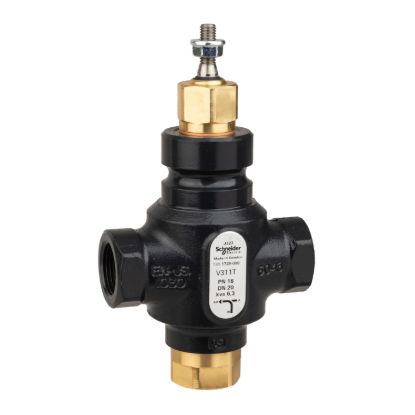 Picture of Venta V311T Globe Valve, 3-Way, PN16, Rp 3/4 Internal Thread, DN20, 6.3 Kvs, Nodular Iron, Brass plug.