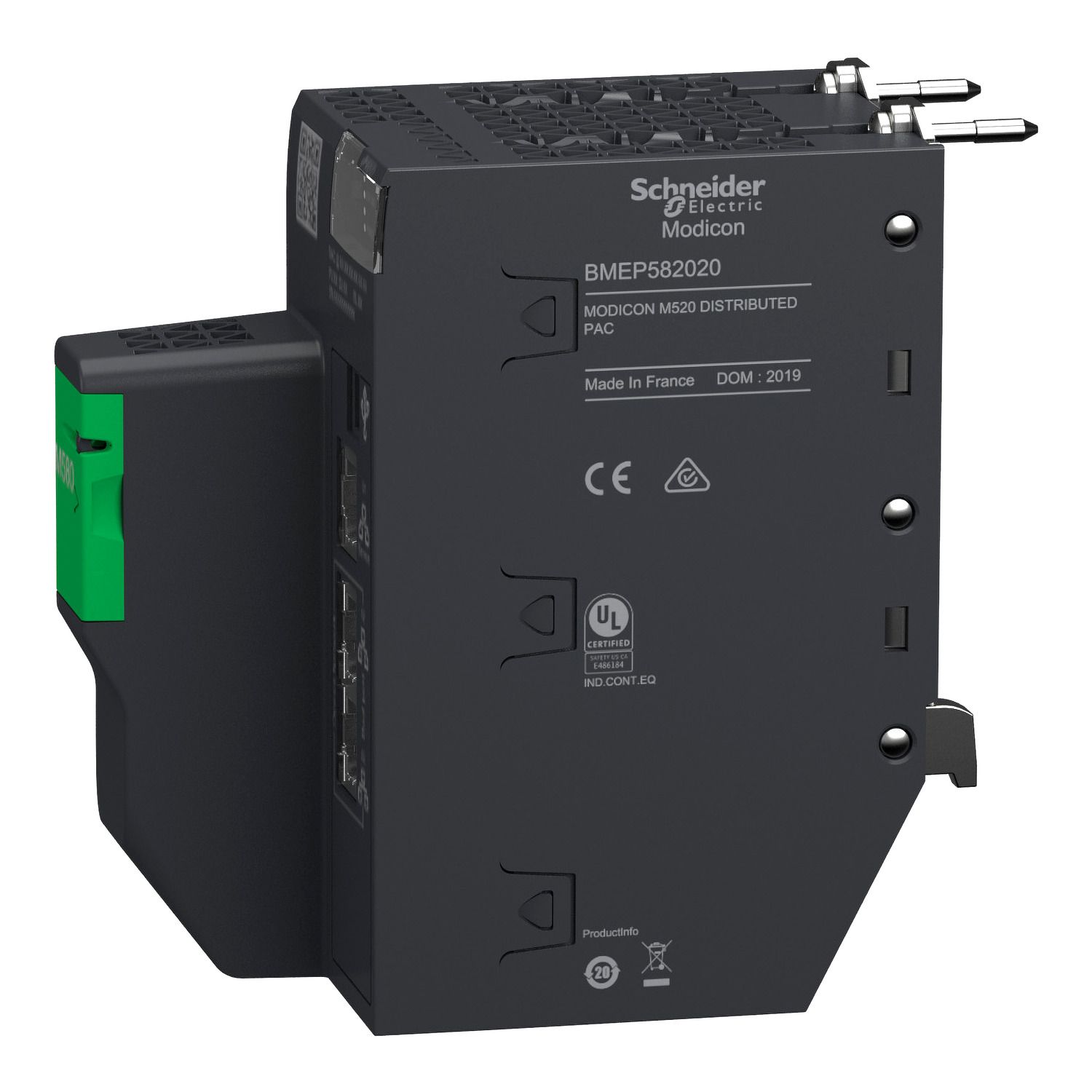 Picture of standalone processor, Modicon M580, 8MB, 125 Ethernet devices, 4 local IO racks of 2045 digital, 512 analog, severe environment