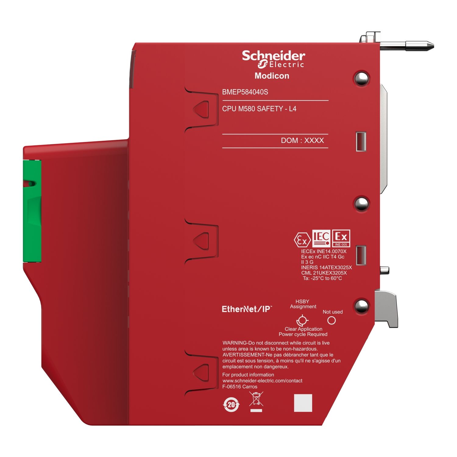 Picture of standalone safety processor, Modicon M580, 16MB, 61 Ethernet devices, 16 remote IO racks of X80 and Quantum, 64 CIP safety devices