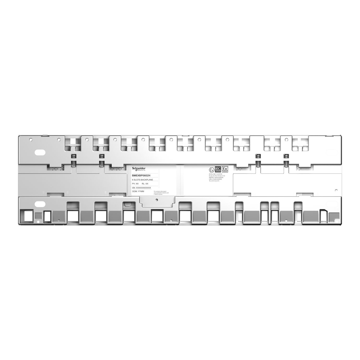 Picture of backplane rack, Modicon X80, 6 slots, redundant Ethernet backplane, severe environment
