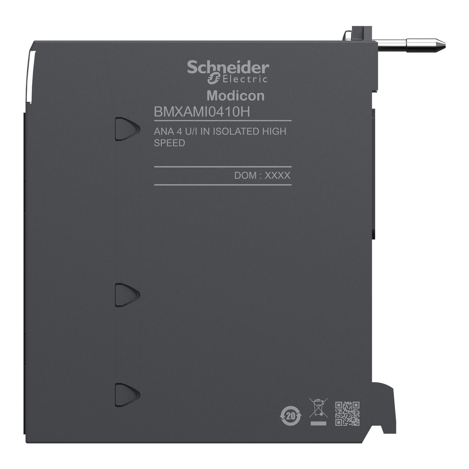 Picture of analog isolated high level input module, Modicon X80, 4 I, 0 to 20mA, 4 to 20mA, 10V positive or negative, severe environment