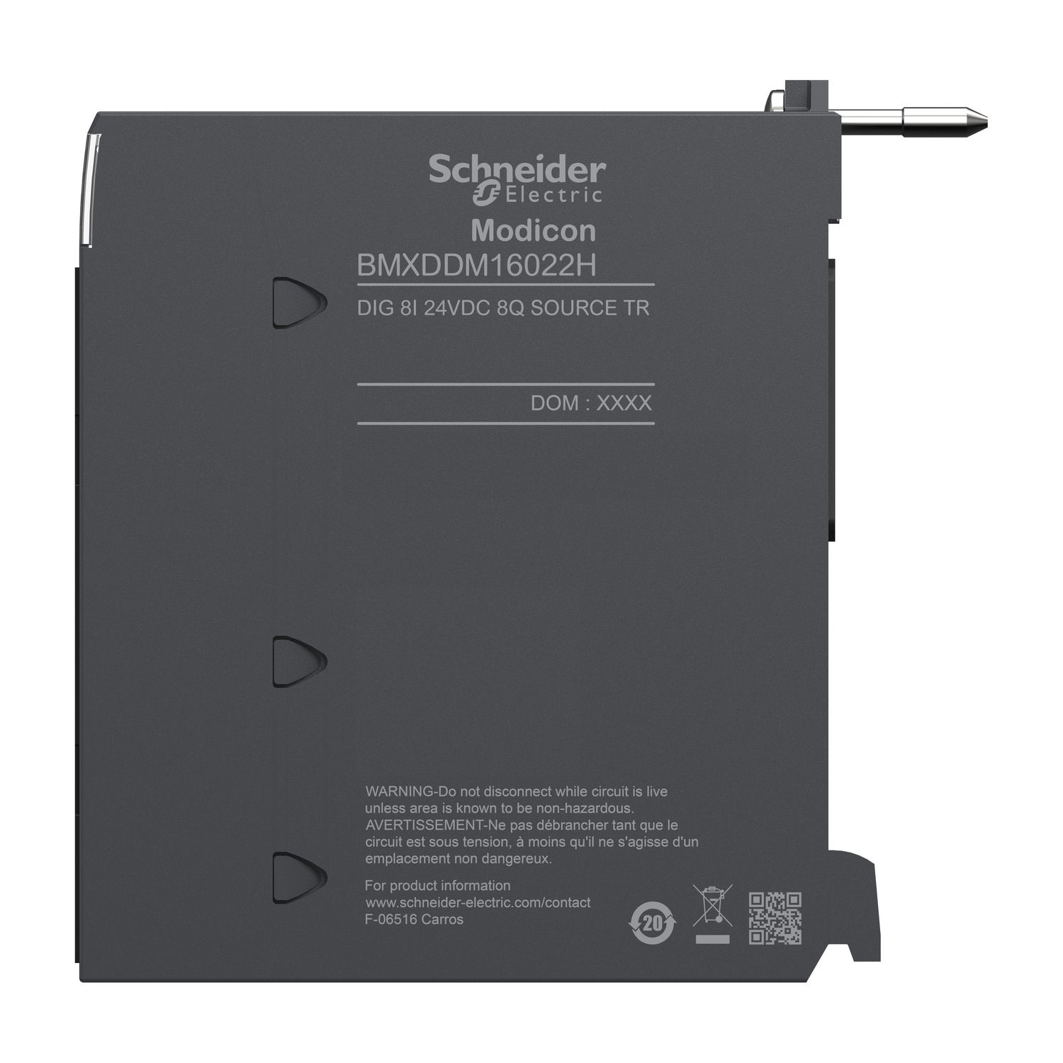 Picture of Discrete mixed I/O module, Modicon X80, 8 inputs, 8 outputs, 24V DC positive, for severe environments