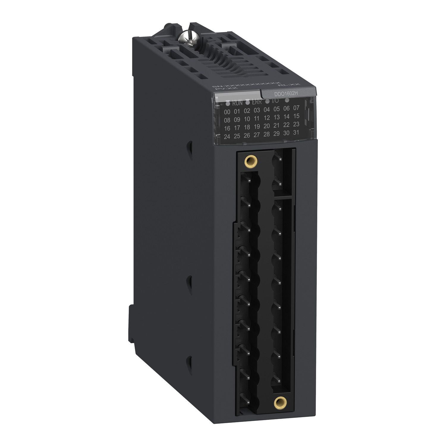 Picture of discrete output module, Modicon X80, 16 transistor outputs, 24V DC positive, for severe environments