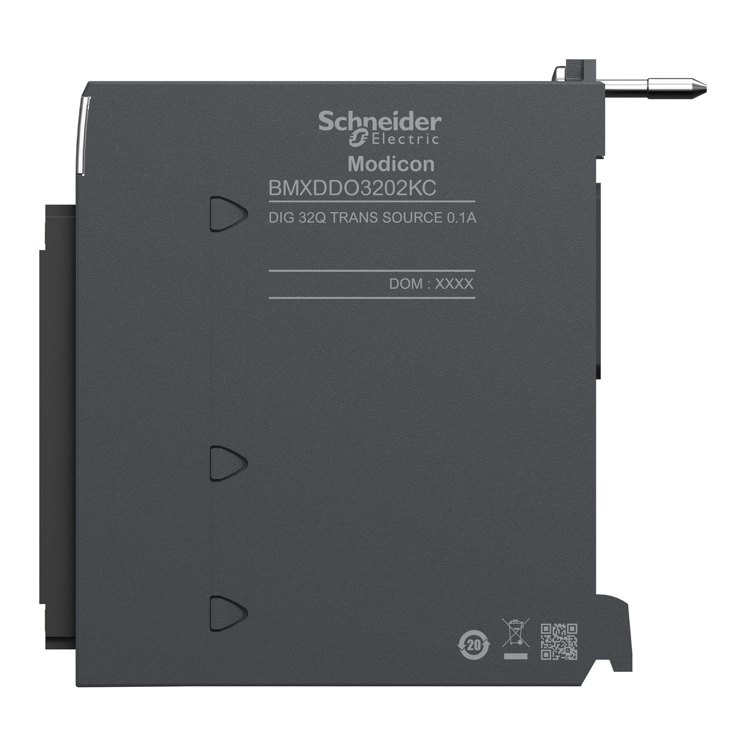Picture of discrete output module, Modicon X80, 32 transistor outputs, 24V DC positive, conformal coating