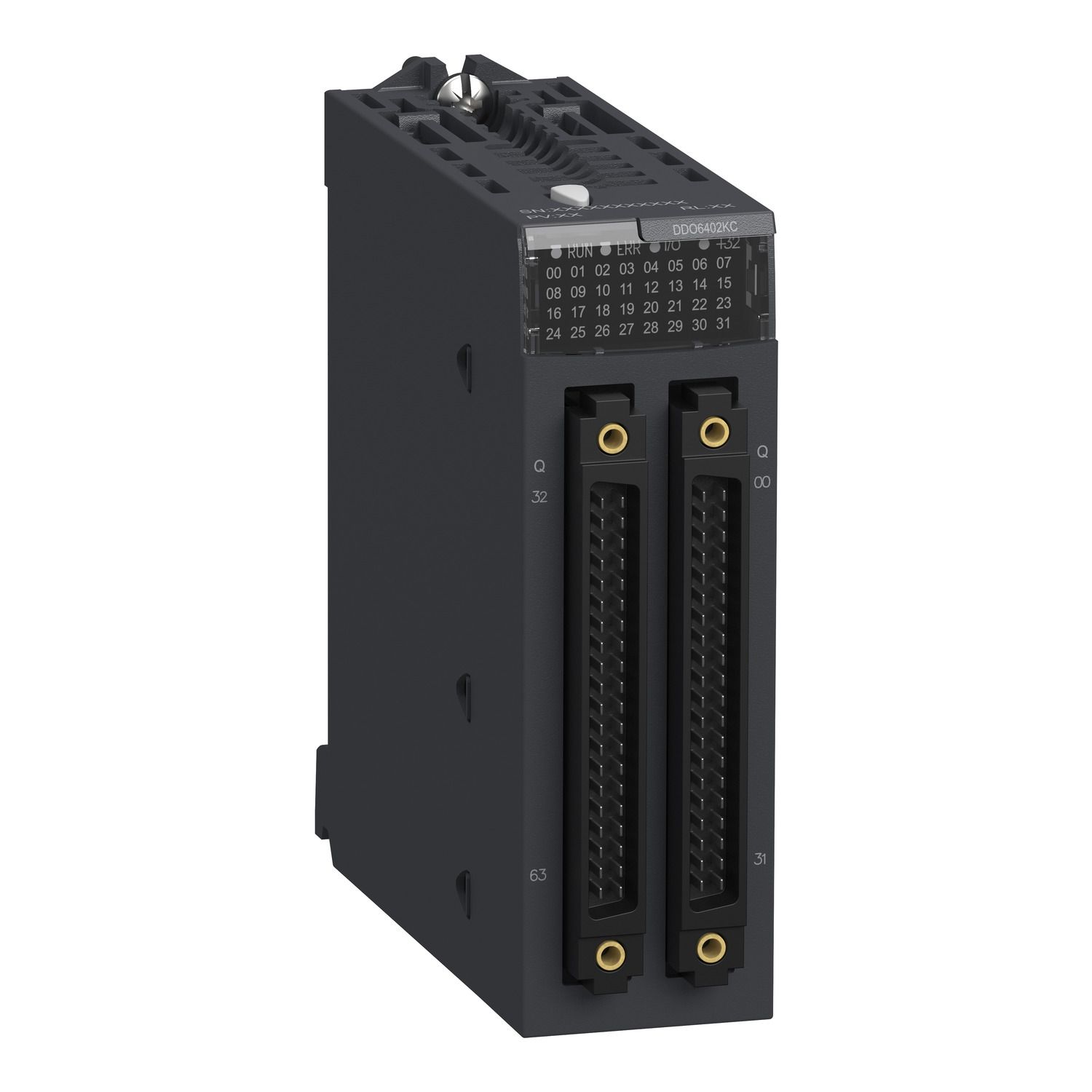 Picture of discrete output module, Modicon X80, 64 transistor outputs, 24V DC positive, conformal coating