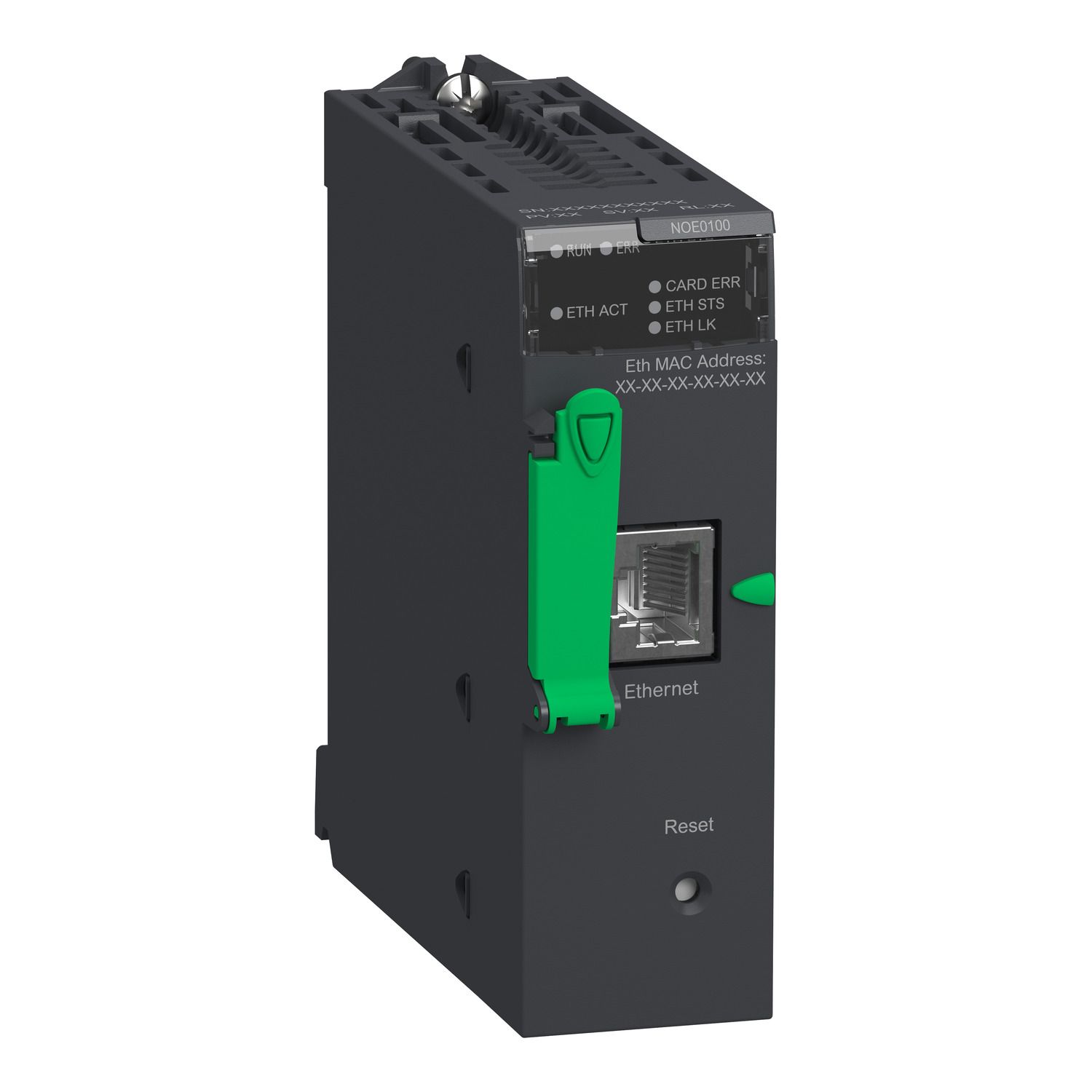 Picture of network module, Modicon M340, Modbus/TCP, 1 x RJ45, flash memory card