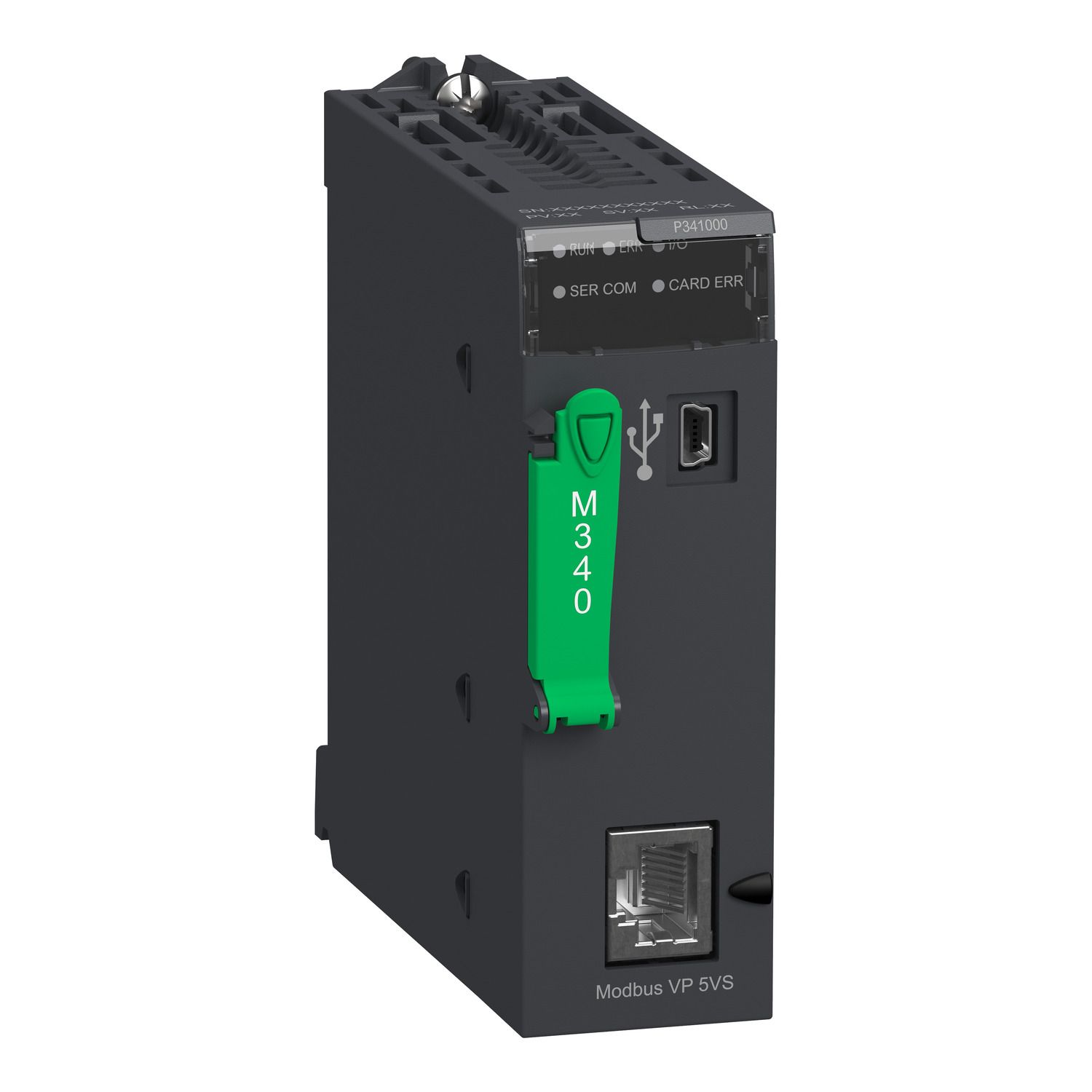 Picture of processor, Modicon M340, max 512 discrete, 128 analog IO, Modbus