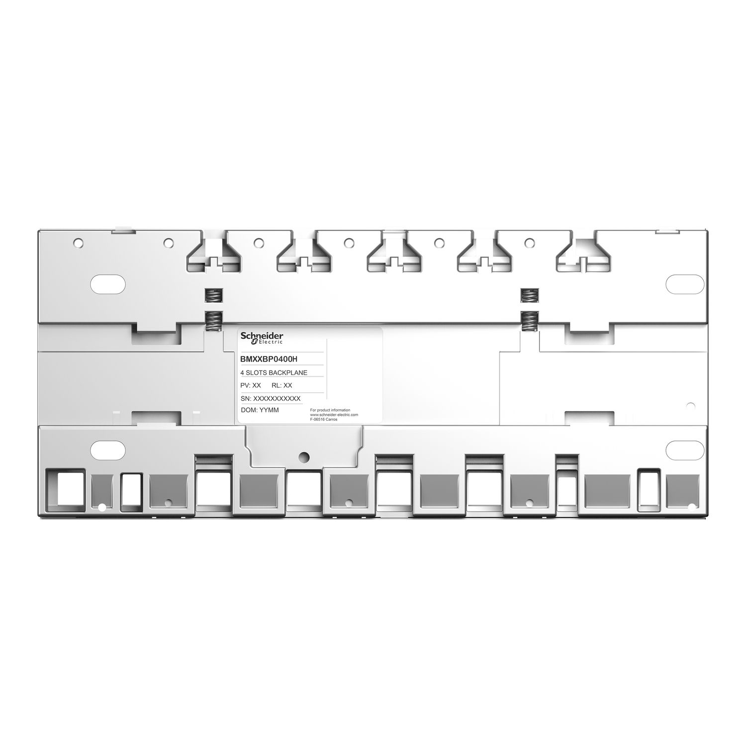 Picture of Backplane, Modicon X80, 4 slots, panel, mounitng plate or DIN rail mounting, ruggedized