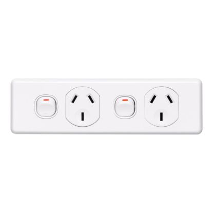 Picture of Switched Socket Outlet, Classic C2000 Series, Twin, 250V, 10A, Skirt Mount, 2 Pole