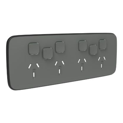 Picture of Essence Quad Power Point Skin with 2 extra switches, Clipsal Iconic, Horizontal Mount, 250V, 10A, Clip-On