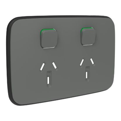 Picture of Essence Double Power Point Skin, Clipsal Iconic, Horizontal Mount, 250V, 10A, Clip-On