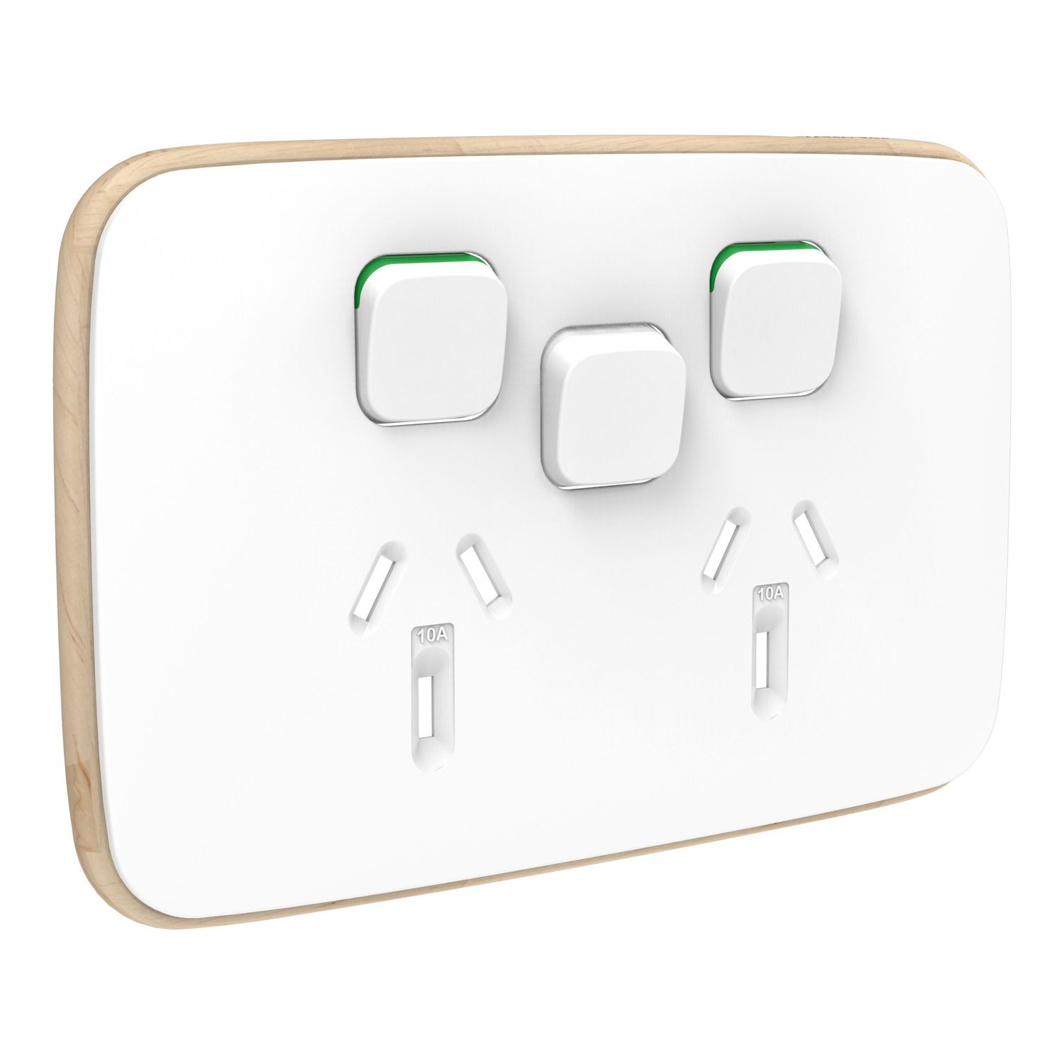 Picture of Essence Double Power Point Skin with 1 Extra Switch, Clipsal Iconic, Horizontal Mount, 250V, 10A, Clip-On
