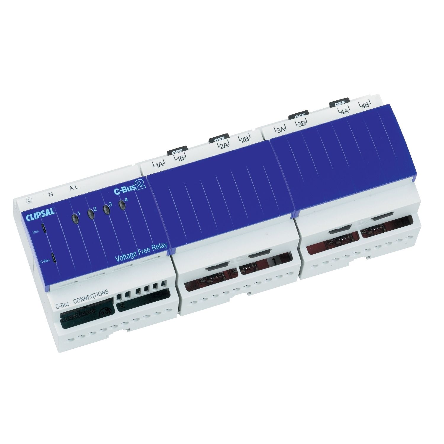 Picture of Relay, C-Bus, DIN Rail Mounted, Voltage Free, 240V AC, 4 Channel, 20A, Without C-Bus Power Supply