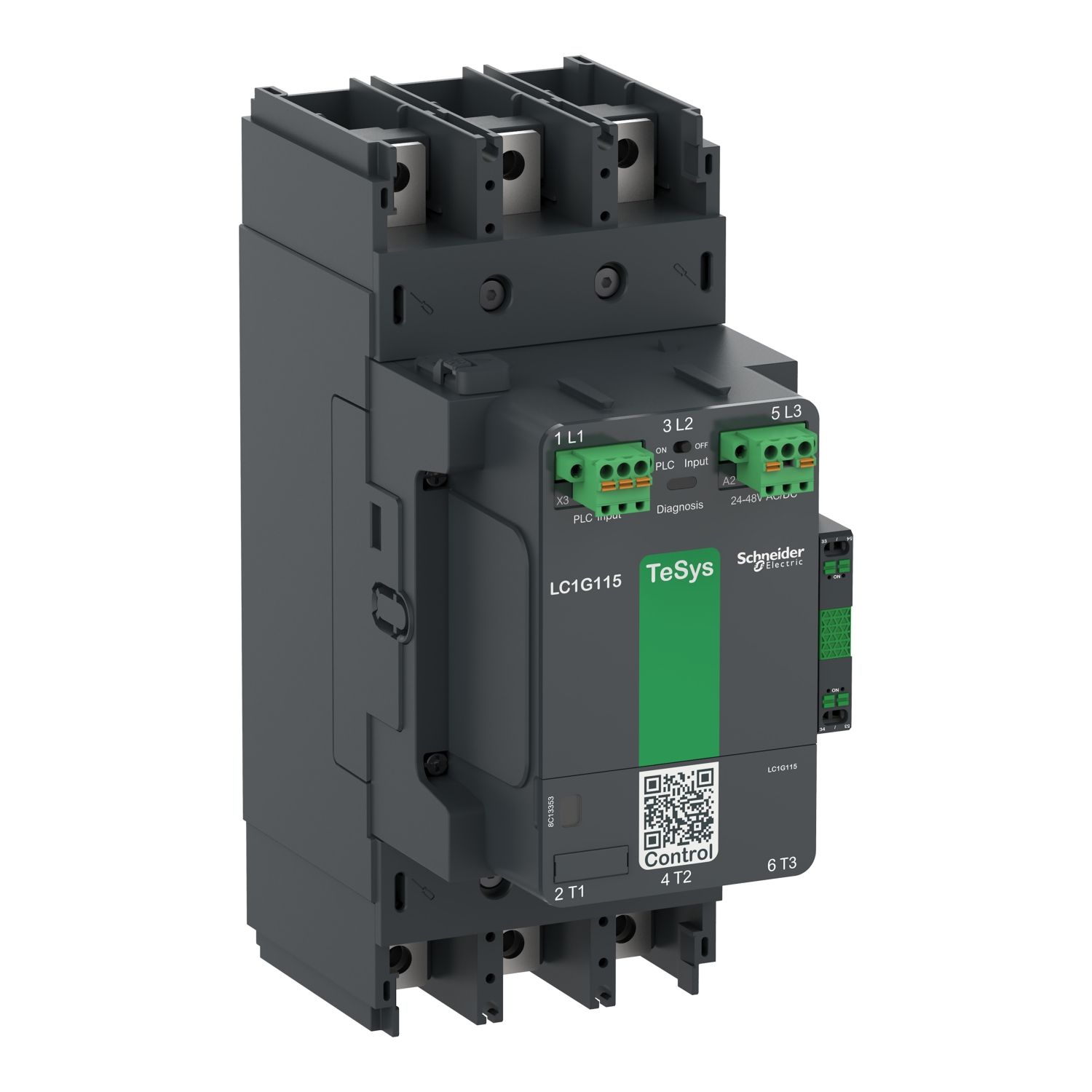 Picture of High power contactor, TeSys Giga, 3 pole (3NO), AC-3 <=440V 115A, advanced version, 200…500V wide band AC/DC coil