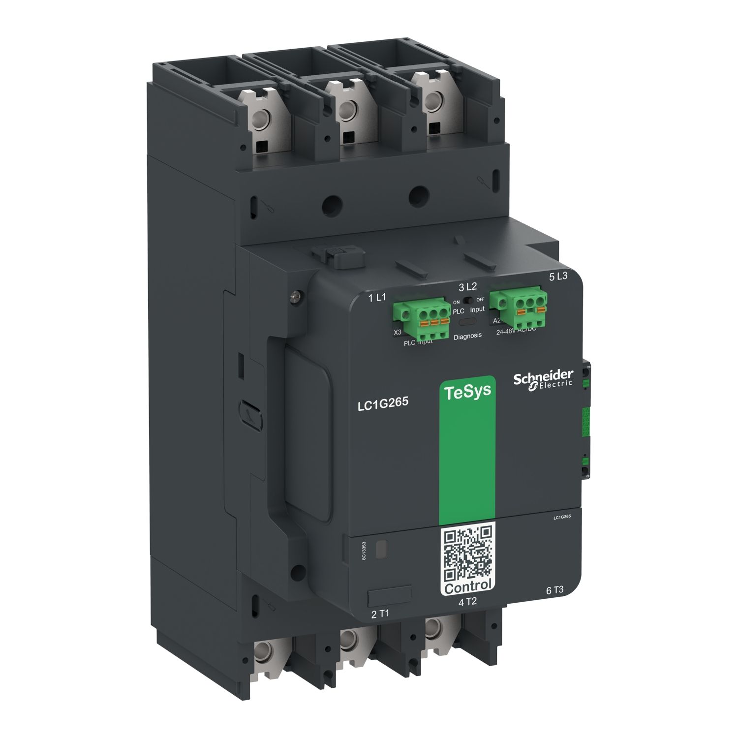 Picture of High power contactor, TeSys Giga, 3 pole (3NO), AC-3 <=440V 265A, advanced version, 48…130V wide band AC/DC coil