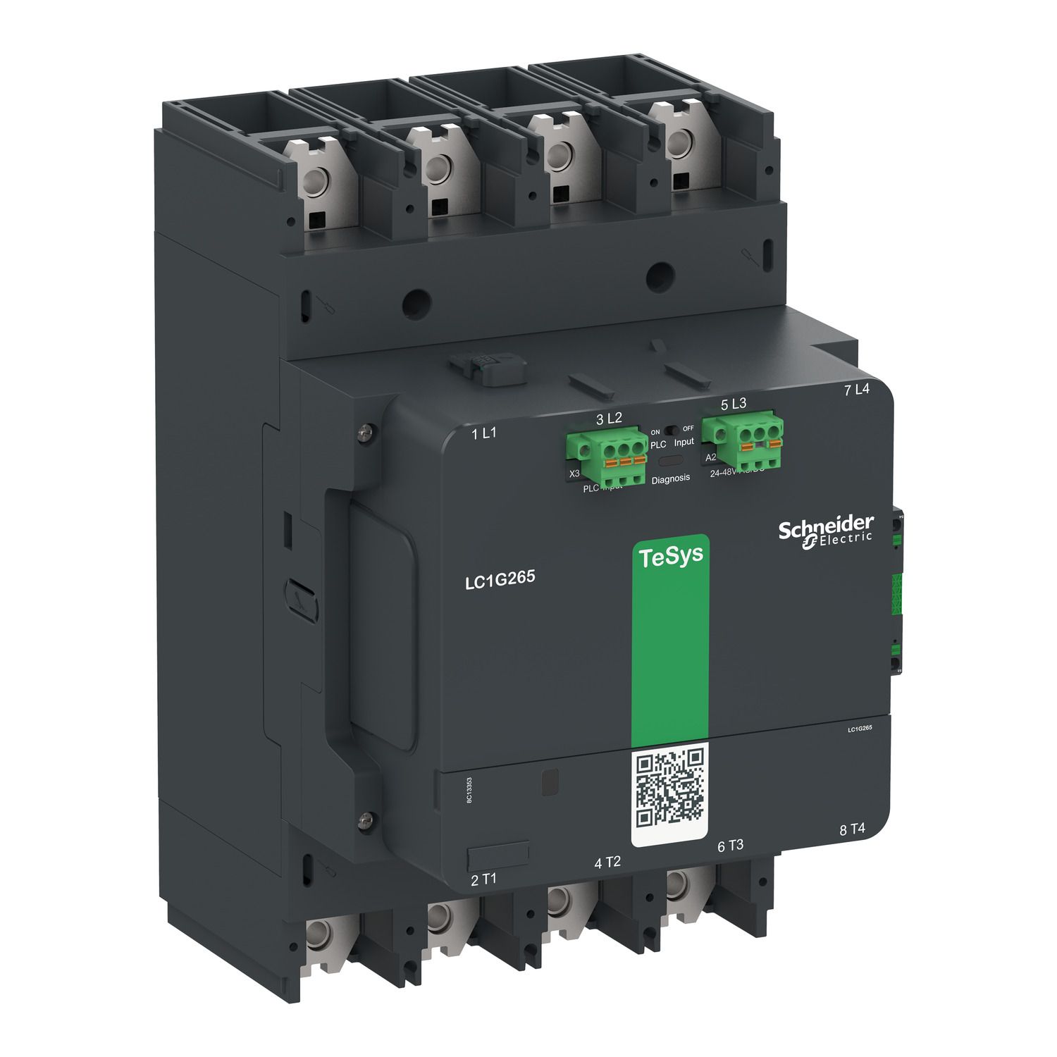 Picture of High power contactor, TeSys Giga, 4 pole (4NO), AC-1 <=440V 440A, advanced version, 48…130V wide band AC/DC coil