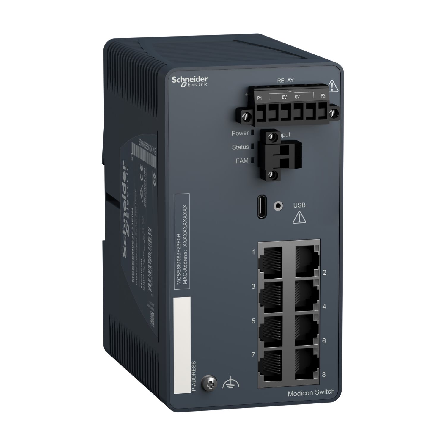 Picture of network switch, Modicon Networking, managed, 8 ports for copper, harsh