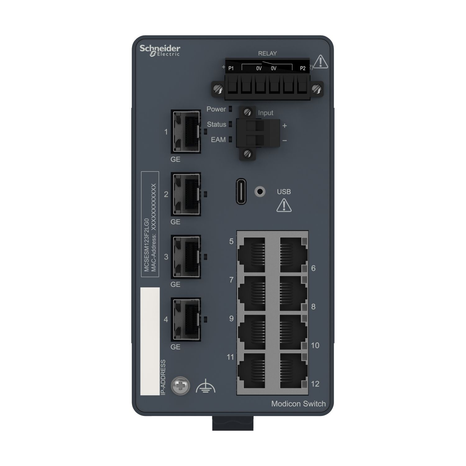 Picture of network switch, Modicon Networking, managed, 8 ports for copper with 4Gigabit SFP