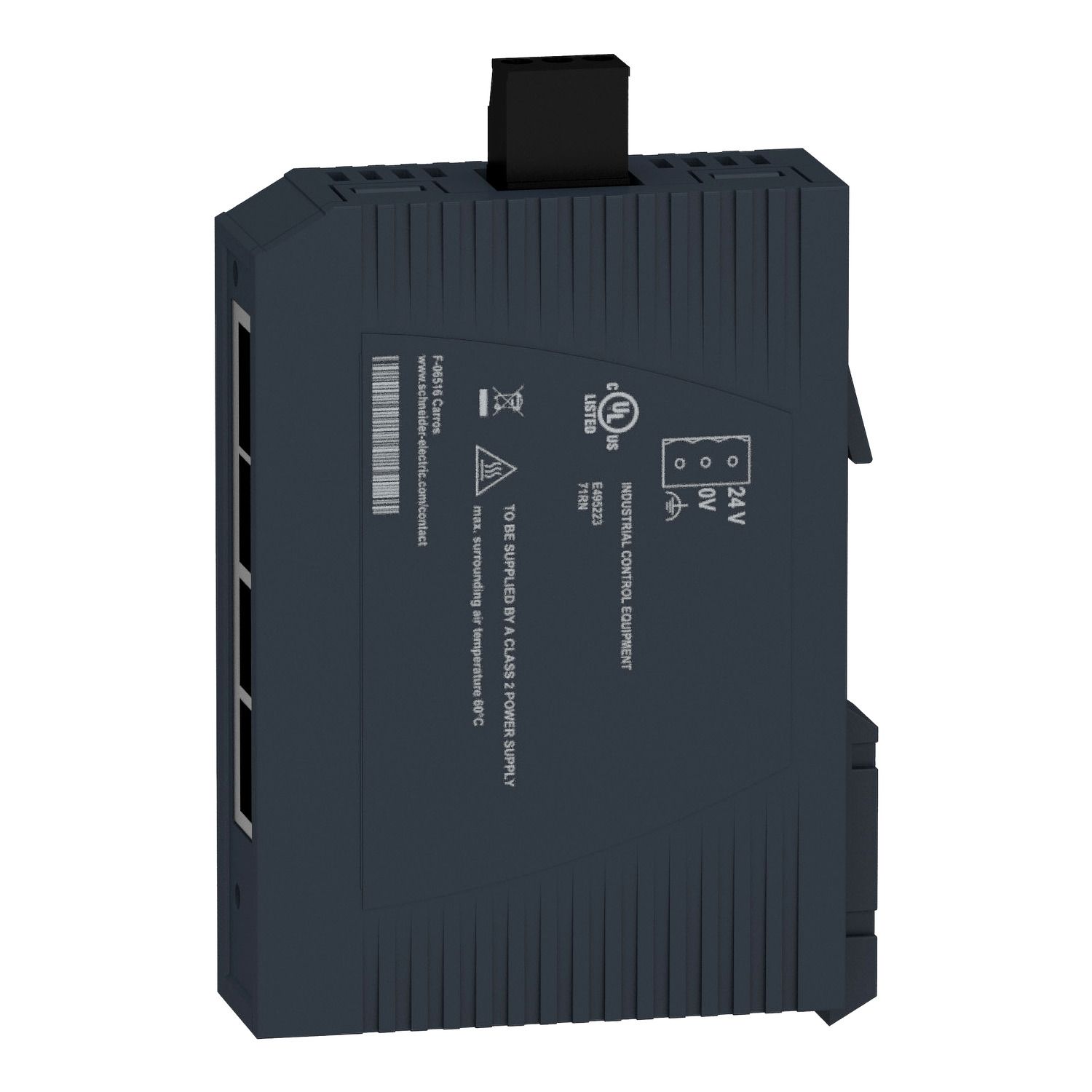 Picture of network switch, Modicon networking, standard unmanaged, 4 ports for copper with 1 port for multimode fiber optic