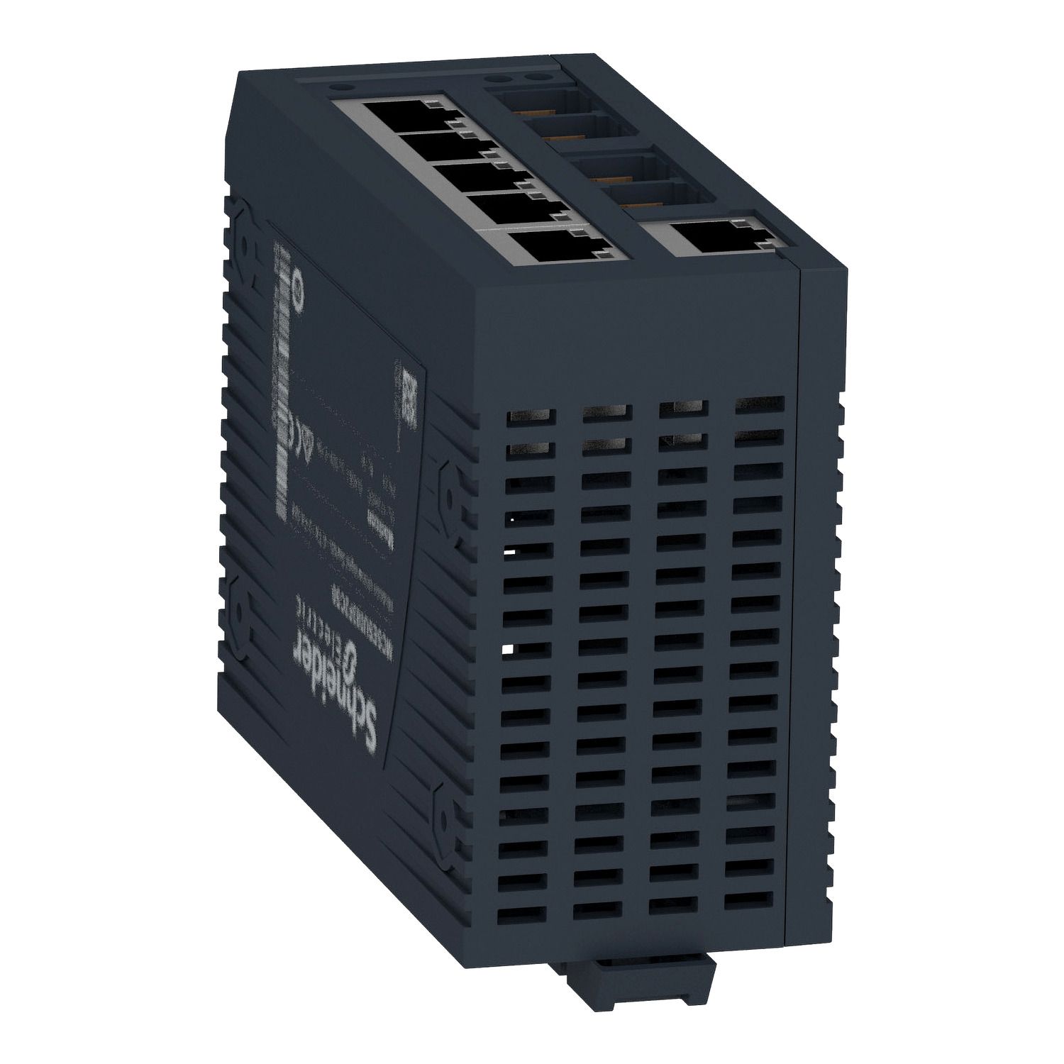 Picture of network switch, Modicon Networking, standard unmanaged, 6 ports for copper with 2 ports for singlemode fiber optic