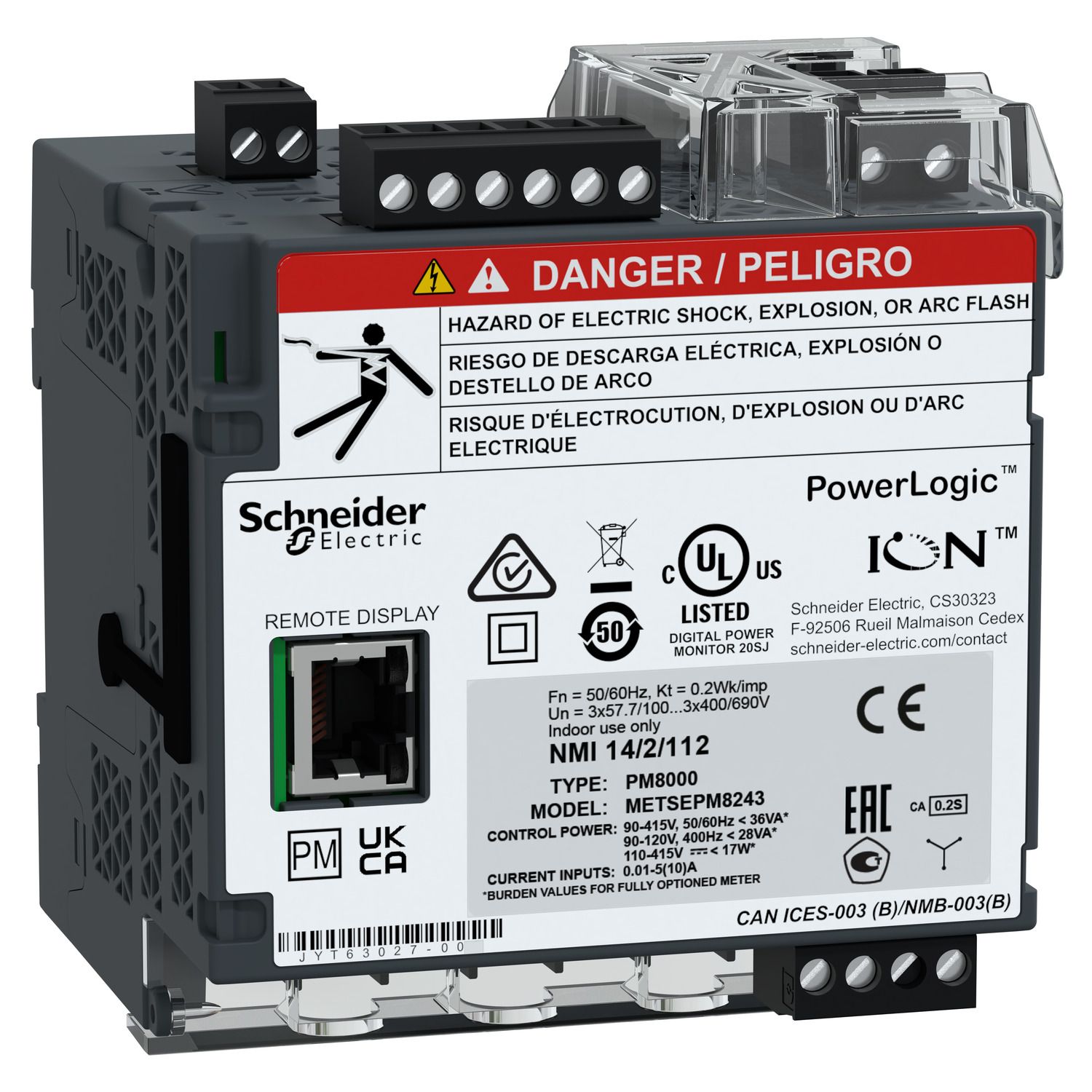 Picture of Power quality meter, PowerLogic PM8000, Standard, transducer, 512 MB, 256 s/c