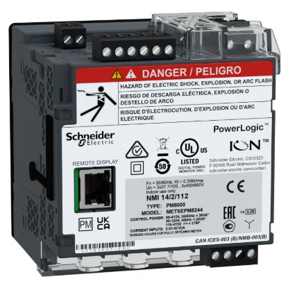 Picture of Power quality meter, PowerLogic PM8000, Standard, transducer and remote display, 512 MB, 256 s/c