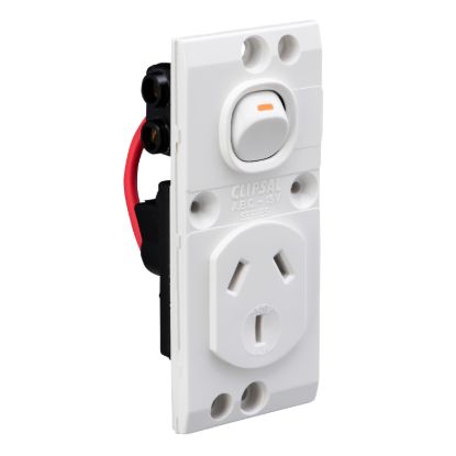Picture of Single Switched Socket Module - "O" Style, Medilec, 10A Double Pole - Vertical