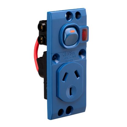 Picture of Single Switch Socket Outlet, Medilec, 250V, 10A, O Style, 2 Pole, Vertical, Neon