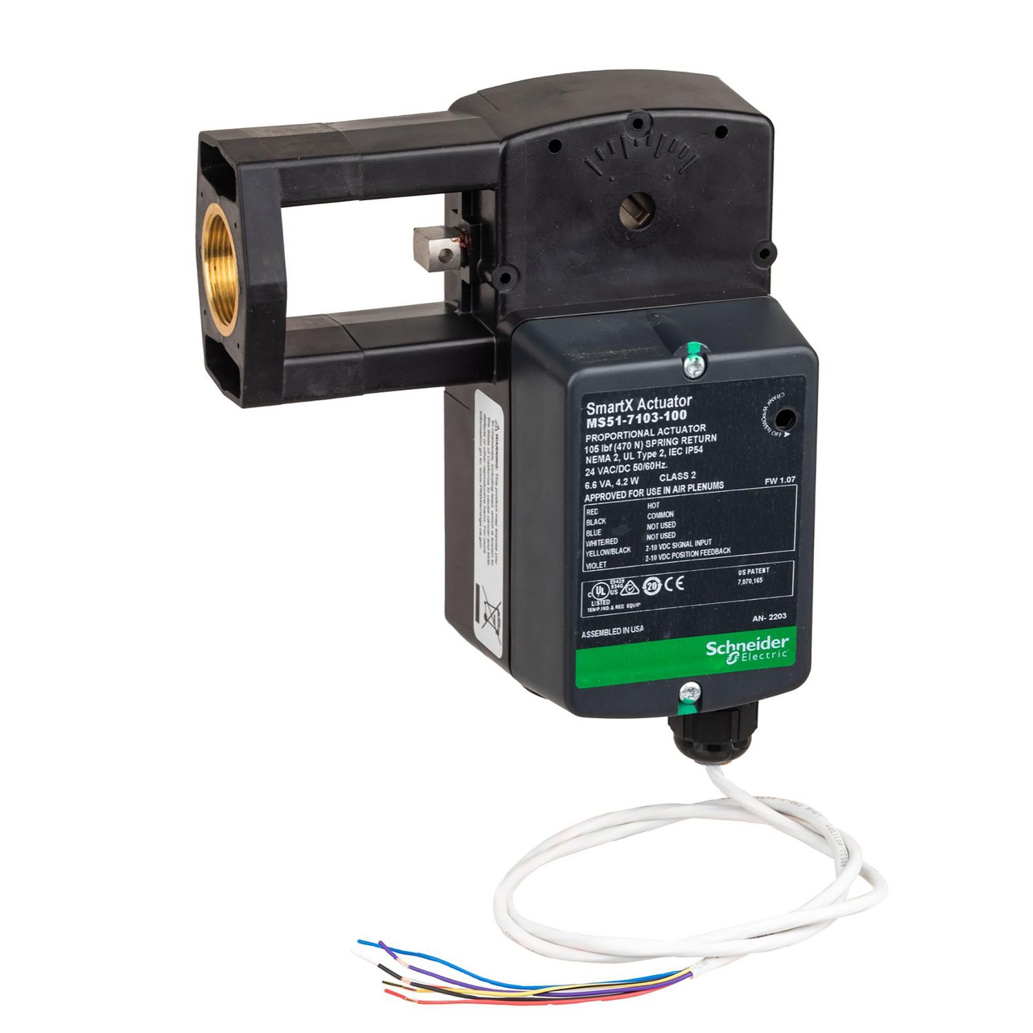 Picture of SmartX, Actuator, proportional 0-10 Vdc, spring return, 24 Vac/Vdc, 3 ft plenum cable, 105 lbf, NEMA 2