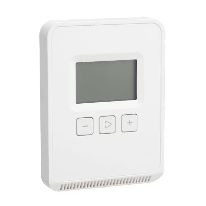 Picture of Sensor, SpaceLogic SLP Series, room, humidity, temperature, segmented LCD, BACnet MSTP/Modbus outputs, matte white housing