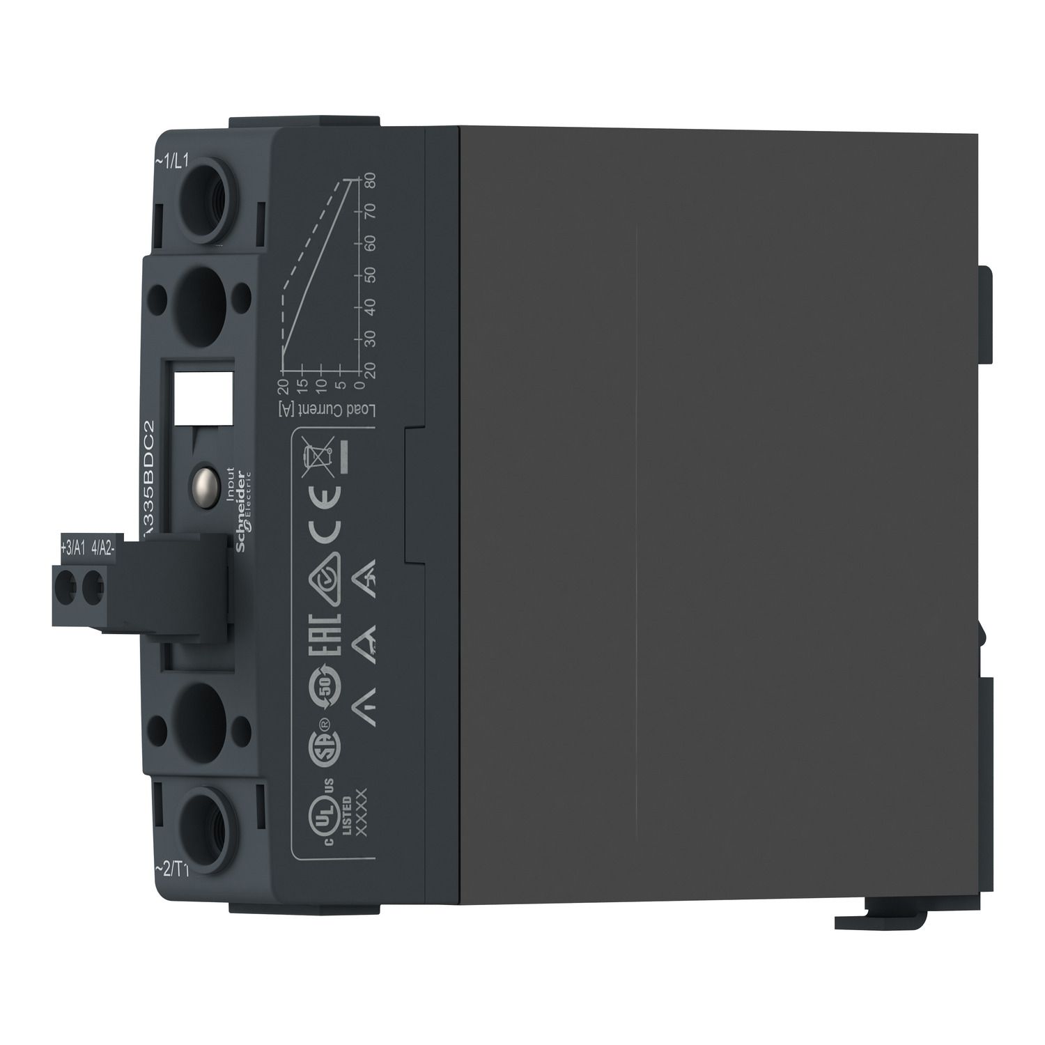Picture of DIN rail mount relay,  Harmony Solid State Relays, 35A, zeroVoltage switching, contactor configuration, input 4...32V DC, output 48...600V AC