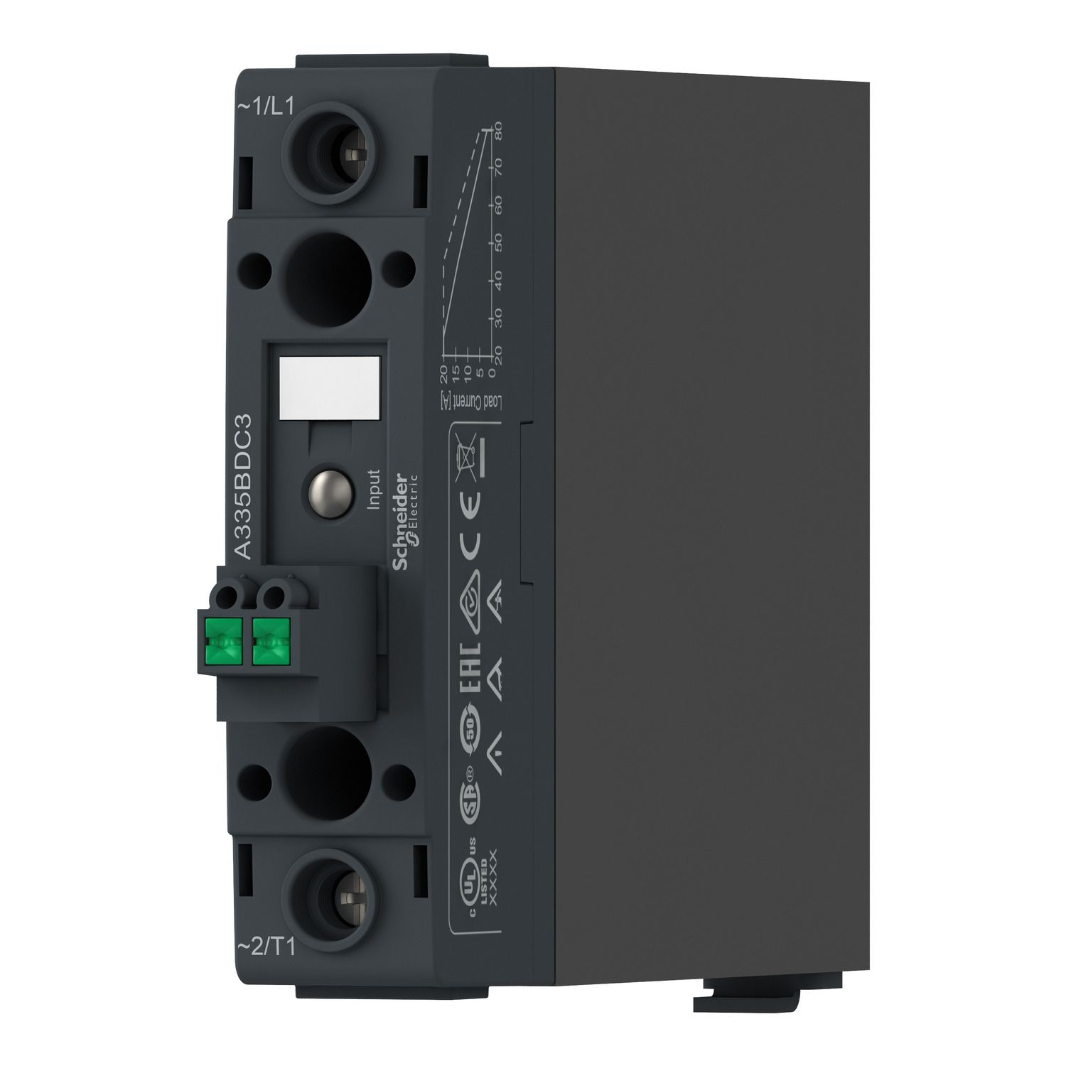 Picture of single phase panel, Harmony Solid State Relays, 35A, DIN rail mount, zero voltage switching, input 90…280 V AC DC,  output 48...600 V AC