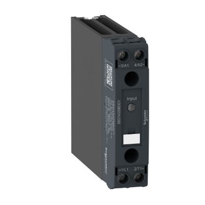 Picture of DIN rail mount relay,  Harmony Solid State Relays, 30A, DC switching, input 4 to 32V DC, output 1 to 150V DC