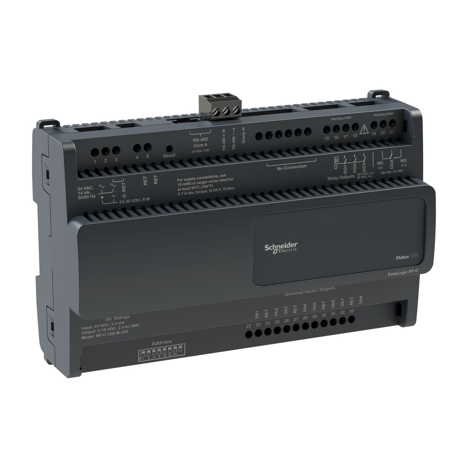 Picture of Controller, EasyLogic, RP-C, BACnet MS/TP, 8 universal input/output, 3 relay form A outputs, 1 high power relay output
