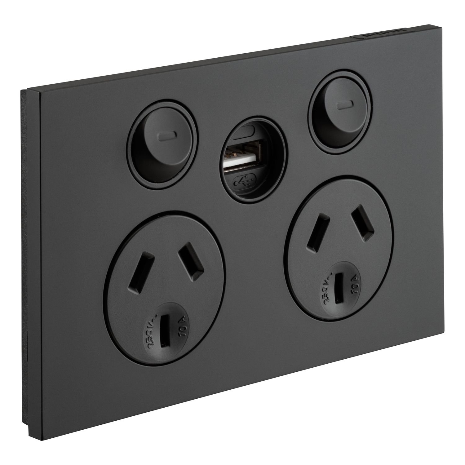 Picture of Double Power Point, Saturn Zen, Single USB Charger, Horizontal Mount, 250V, 10A