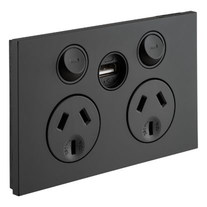 Picture of Double Power Point, Saturn Zen, Single USB Charger, Horizontal Mount, 250V, 10A