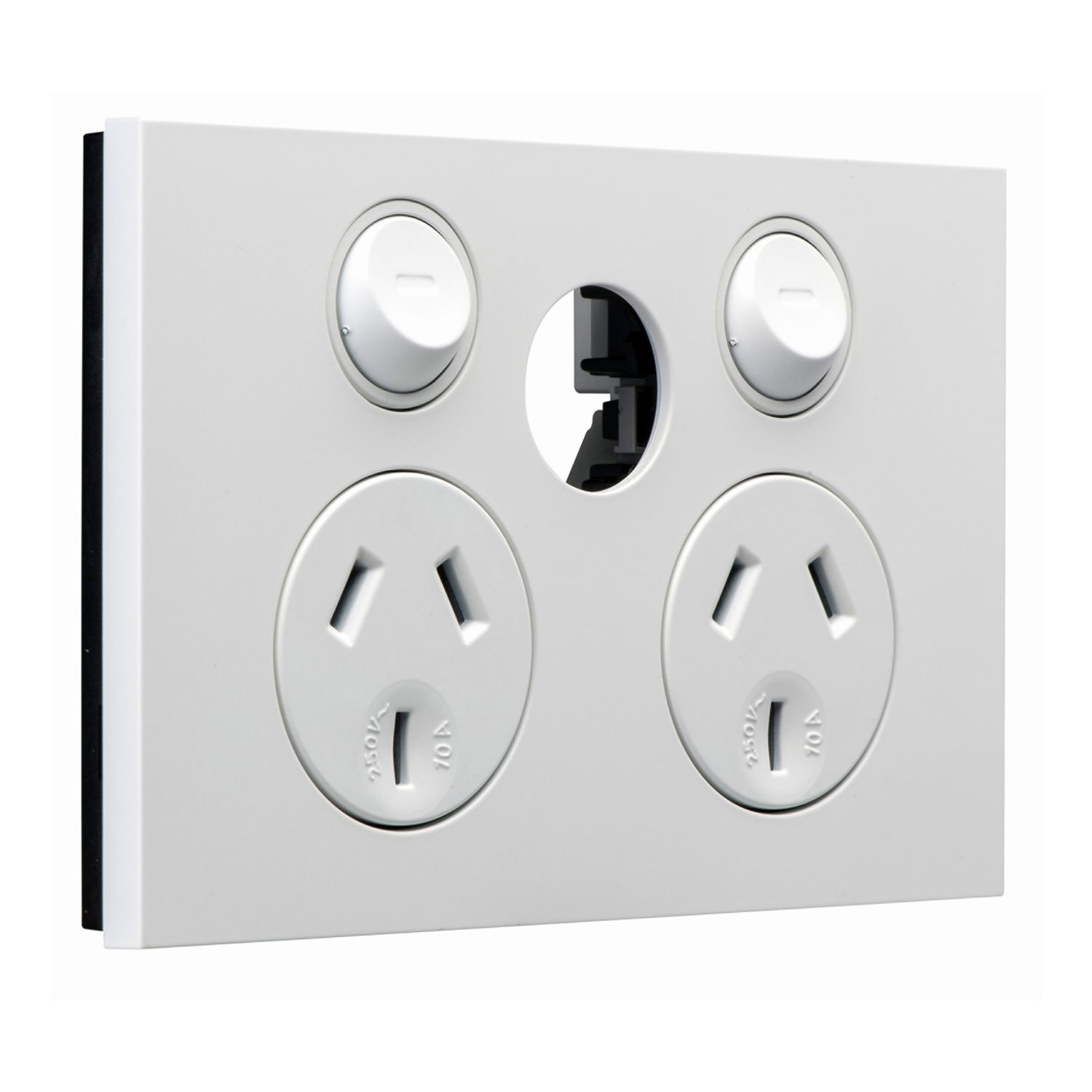 Picture of Double Power Point, Saturn Zen, Horizontal Mount, 250V, 10A, Less Extra Switch