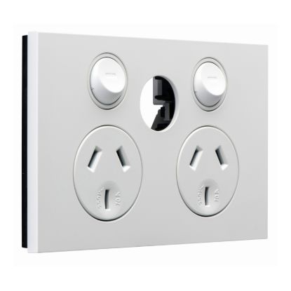 Picture of Double Power Point, Saturn Zen, Horizontal Mount, 250V, 10A, Less Extra Switch
