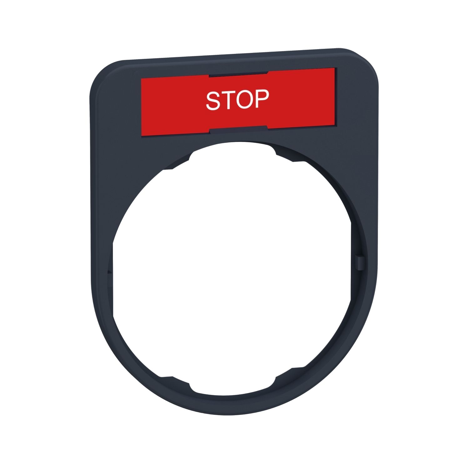 Picture of Legend holder, Harmony XB5, 40 x 50mm, for flush mounted heads, plastic, dark grey, white marked STOP